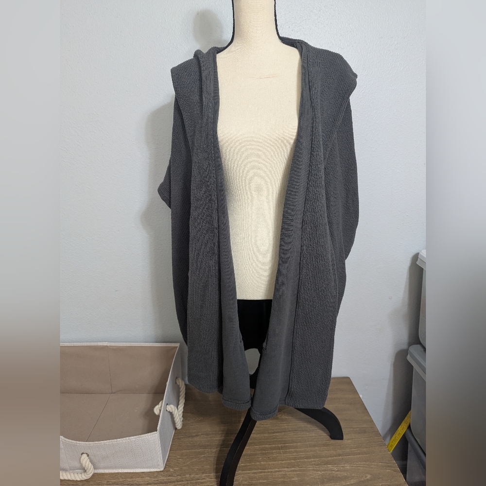 Aerie Oversized Hooded Charcoal Open-Front Cardigan With Pockets